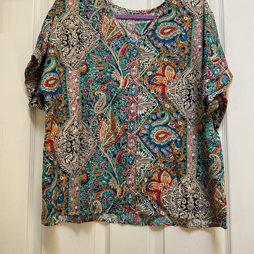 Paisley v neck top nwt